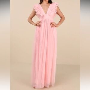 Lulu's Blush Ruffle Maxi Dress